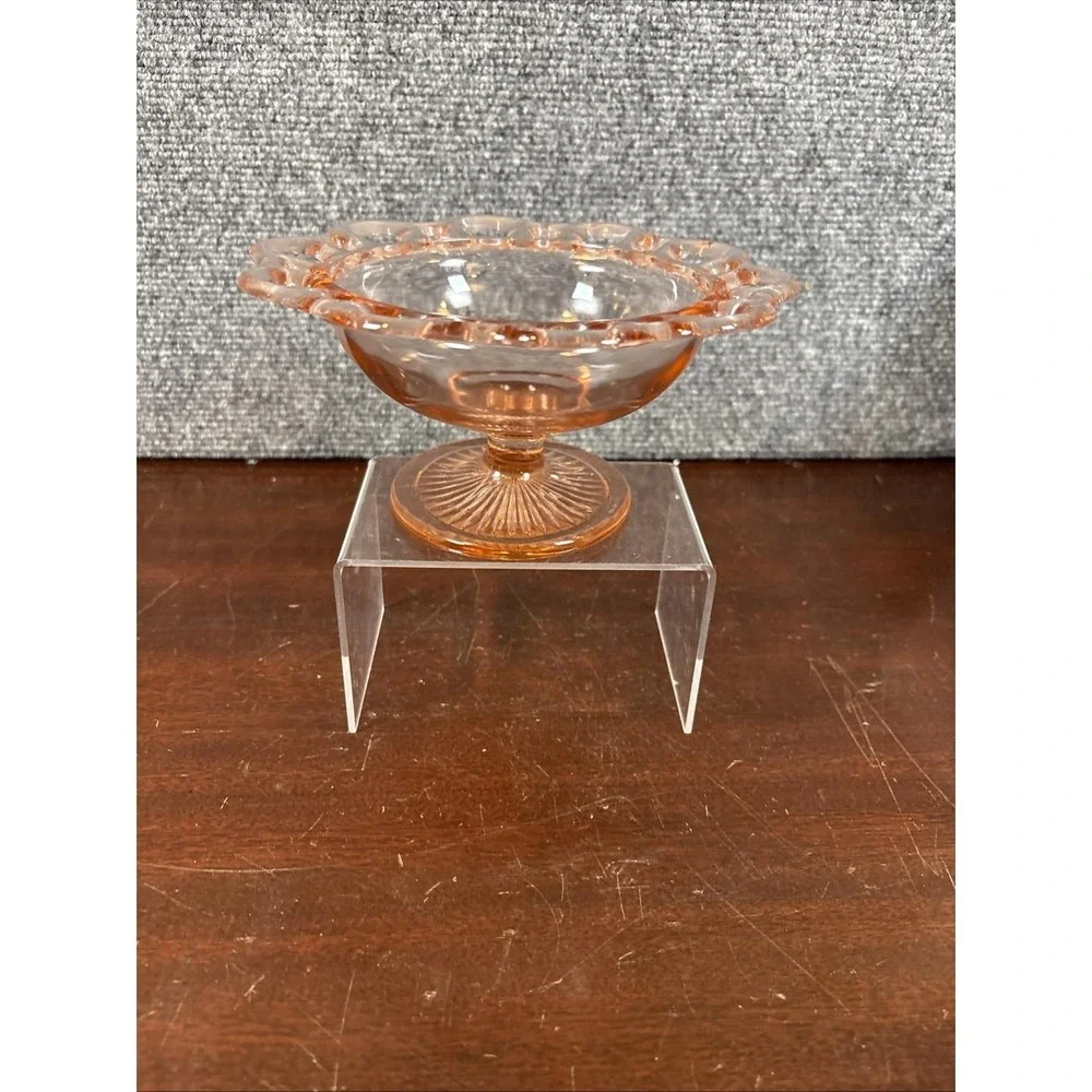 Vtg~Anchor Hocking Old Colony Lace Pink Depression Glass Pedestal Bowl